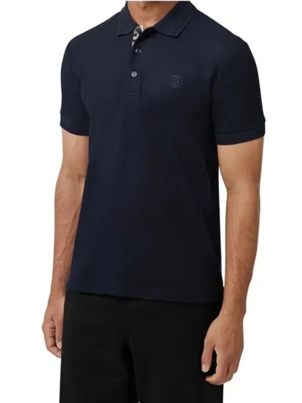 BURBERRY Logo Embroidered Short-Sleeved Navy Blue Piqué Preppy Polo Shirt Sz XXL